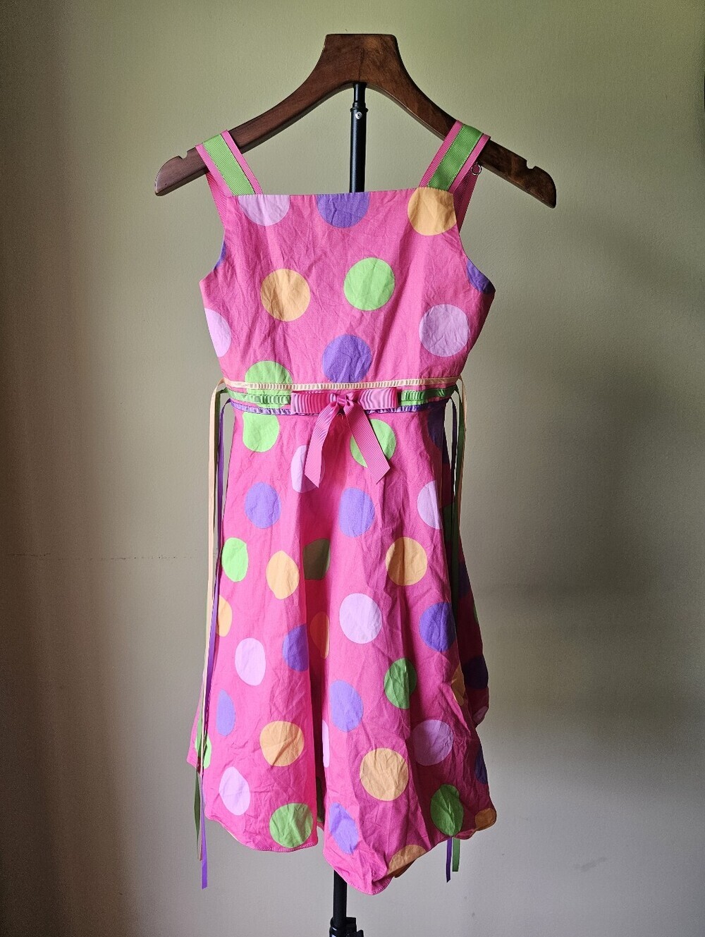 Rare Editions Pink Polka Dot Dress with Multicolor Dots Girl's Size 8